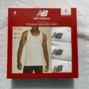 NEW BALANCE Mens 4-Pk Premium Cotton Rib A-Shirt Tag Free Soft White Size L